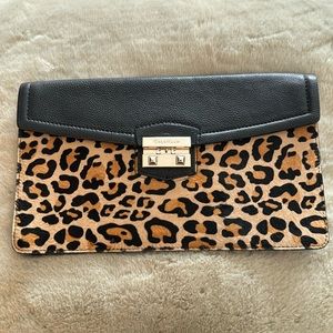 Cole Haan Clutch black leather with leopard print calf hair
